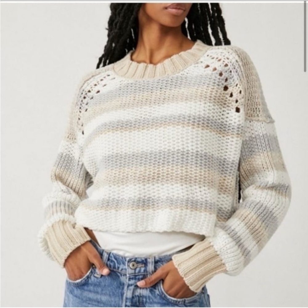 FREE PEOPLE Devon Sweater Gravity Combo Crew Neck S Knit Earthy Neutral